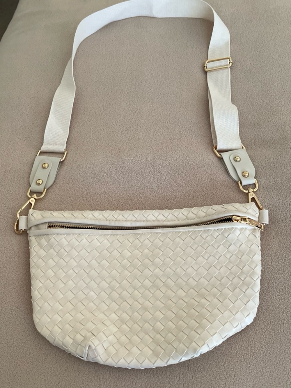 Woven Cream Crossbody Bag